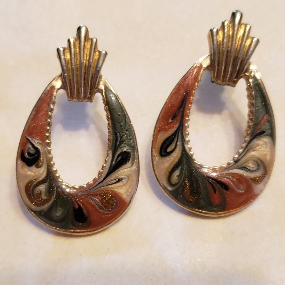 Vintage Multicolored Enamel Pierced Earrings